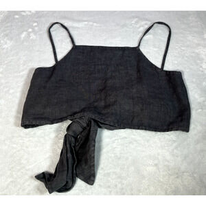 Zara Tank Top Womens‎ Size Small Gray Linen Tie Back Crop Top Boho Beach Summer